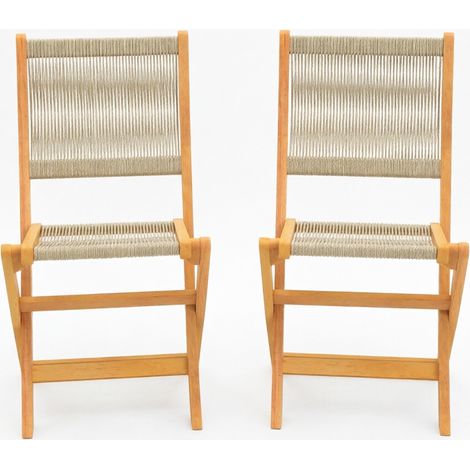 CHICFURN Lot de 2 chaises de jardin pliantes en bois d'acacia et corde PP beige, fauteuils d'extérieur pliables pour balcon, terrasse, véranda ou salon (1/5)