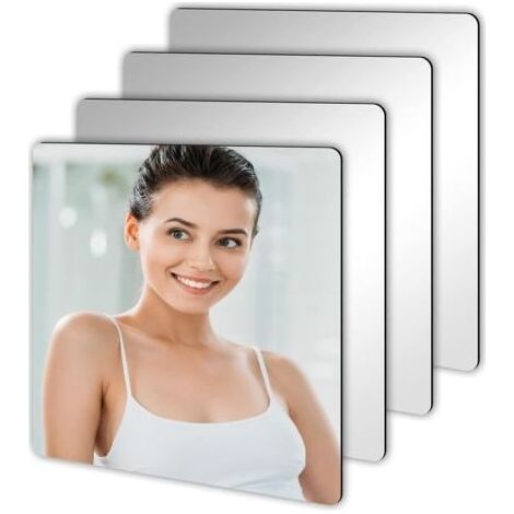 4 Pièces Miroir Mural Autocollant, Autocollant Mural Décorative Auto Adhésifs, Miroir Acrylique Antidéflagrant Carrés Flexible pour Salle de Bain Salon Chambre (1/4)