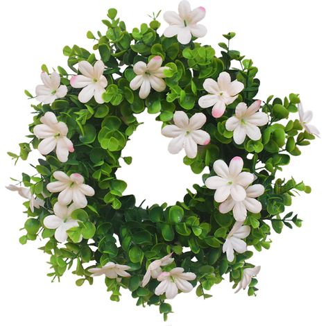 Miniatur-Eukalyptuskranz, künstlicher Frühlingskranz, Eukalyptusblattkranz, künstlicher Blumenkranz, kleiner Eukalyptus-Frühlingskranz (rosa), Außendurchmesser ca. 30 cm. Material: Kunststoffring + Ku (1/2)