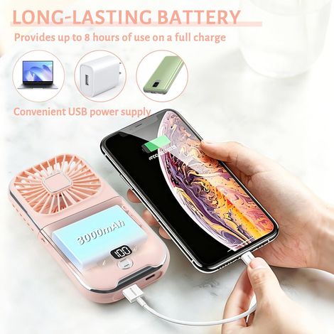 Mini Ventilateur Portable- Silencieux, 4 Vitesses, avec Batterie 3000mAh et Affichage Numérique, pour Bureau, Extérieur- Rose (1/4)