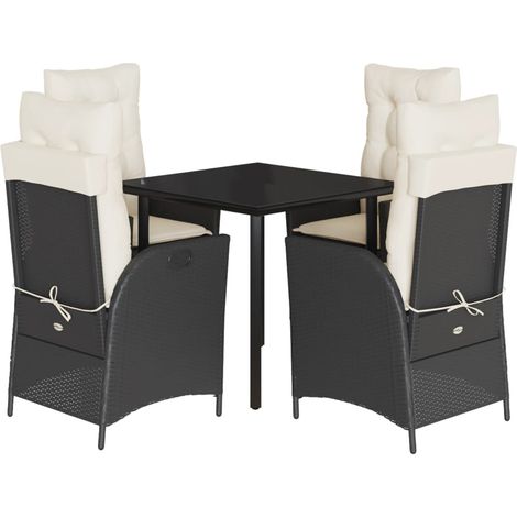 Ensemble à manger de jardin coussins 5pcs Mobilier de jardin Noir Résine tressée (1/5)