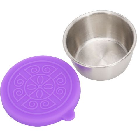 Flacon en acier inox 50ml pour huiles essentielles avec bouchon violet, idéal institut beauté (1/5)
