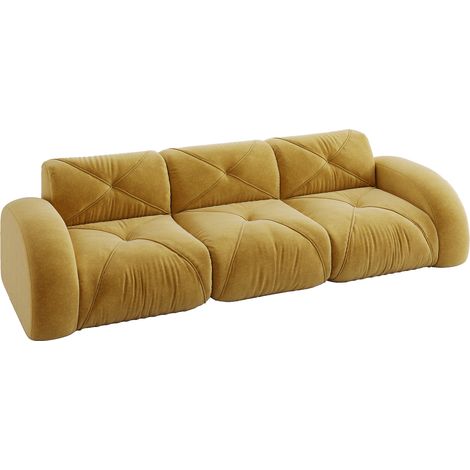 ELVMI Sofá modular sin estructura 3 plazas en Chenille, espuma 32D, diseño antideslizante, Amarillo (1/5)