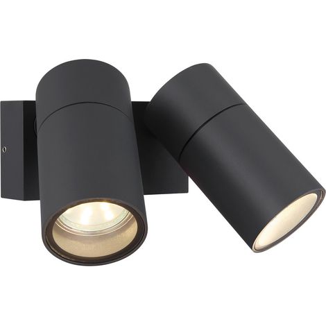 Globo Piper Plafonnier double anthracite mat IP44, abat-jour en verre transparent, 2 ampoules GU10
