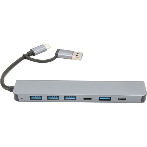 7-in-1 USB-C-Hub mit 5 USB 3.0-Anschlüssen und 2 USB-C-Anschlüssen, Multiport-Adapter für MacBook und Windows