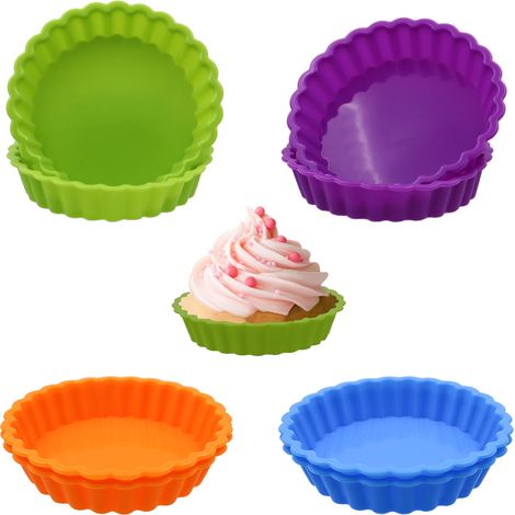 8 Pièces Moulle Tatelettes Mini Moules à Tate en Silicone ond Antiadhésifs Moules à Gâteaux Moules à Mini Quiche pou Cupcakes, Muffins, Pain, Pâtisseie, Chocolat (4 Pouces) (1/4)