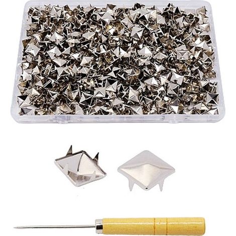 500 Rivetti - Rivetti quadrati per abbigliamento - Argento 10 mm per abbigliamento gotico, borse, scarpe, artigianato punk (1/5)