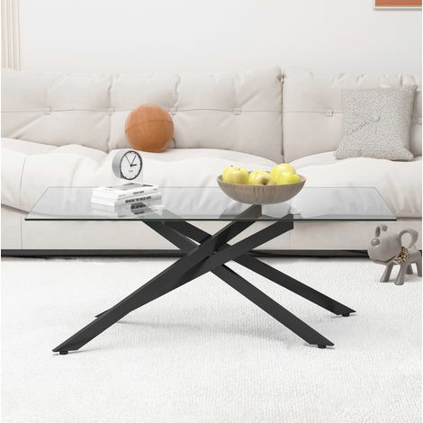 Table basse 120x60x46 cm noire en verre trempé et métal avec design moderne rectangulaire (1/5)