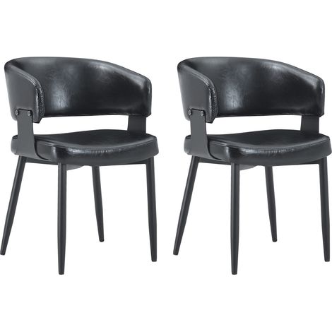 2er-Set Esszimmerstühle Mid-Century Modern schwarz aus PU mit Armlehnen und Metallbeinen (1/5)