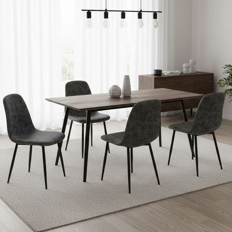 Ispani Stuhlset, 4 Stühle, Gealterte Optik, Gepolstert, Dunkelgrau (1/5)