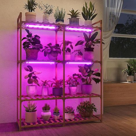 Pflanzenständer mit Pflanzenlampen – 4-stufiges Holzregal für Zimmerblumen – Für Terrasse, Wohnzimmer, Balkon (1/5)
