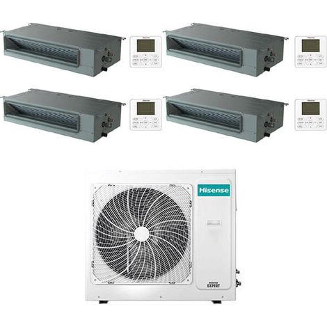 Hisense – Climatiseur réversible gainable R32 Quadri Inverter 9000 + 9000 + 9000 + 18000 BTU – Classe A++/A+ – Pression statique variable – Pompe de relevage intégrée - 5AMW105U4RQC