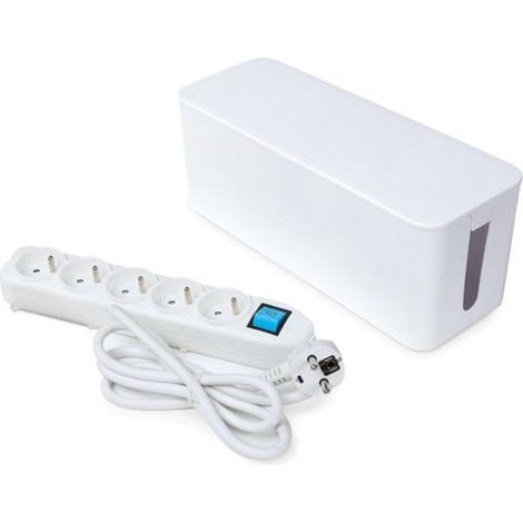 Perel Steckdosenleiste mit Schalter und Kabelbox, 5 Typ-E-Steckdosen mit Kindersicherung, Verlängerung 1.5 m H05VV-F 3G1.5, 3500 W, weiß, IP20, 16 A, 250 V