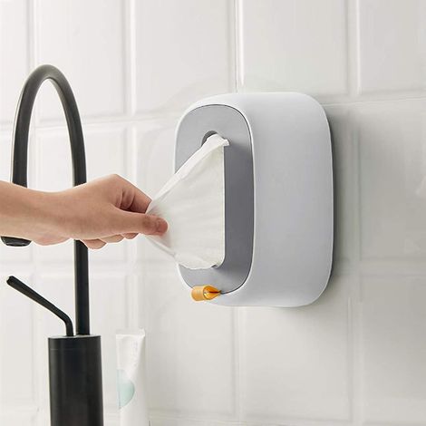 Distributeur de lingettes humides mural - Boîte à lingettes pour bébé - Idéal pour la maison, le bureau, la chambre d'étudiant, la cuisine, la salle de bain - Blanc (1/4)