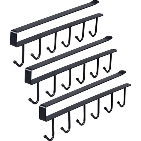 MINKUROW Set Di 3 Portabicchieri Senza Foratura Ganci Portaoggetti Per Tazze Bicchieri Bicchieri Da Vino Utensili Da Cucina Con Viti Autoadesive - Nero (1/5)