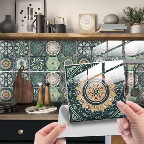 Lot de 24 autocollants pour carrelage mural en mosaïque - Couche de cristal - 20 x 20 cm - En PVC - Papier peint autocollant - Autocollants muraux imperméables - Pour cuisine, armoire, meuble (1/5)