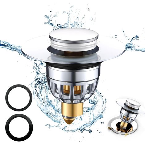 Bouchon Lavabo INOX PopUp 3440mm Flitre AntiBloqué, AntiOdeur, Parfait pour Lavabo, Cuisine et Baignoire (1/5)