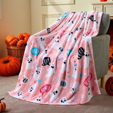 1 pièce (70x100cm) couverture d'Halloween en flanelle rose - fantôme, couverture d'Halloween en peluche douce, décoration de fête d'Halloween (1/5)
