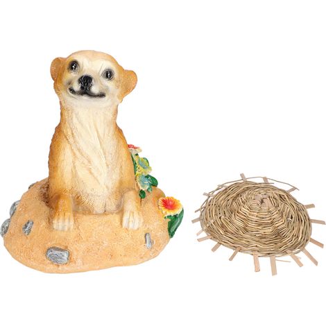 Chapeau de Paille Ornement Suricate, Statue de Jardin Résine pour Décoration Pot de Fleurs, Pelouse et Cour