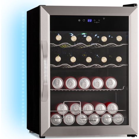 Klarstein Coachella 65 Getränkekühlschrank - 60 L WLAN-fähig, LED-Beleuchtung, Edelstahl, Flüsterleise, 3-18 °C, Herausnehmbare Böden, Getränkekühlschrank Mit Glastür