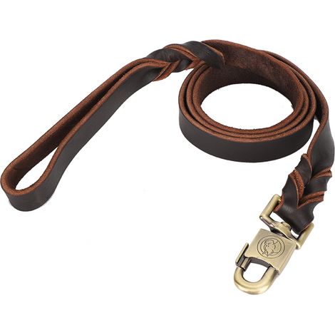collier et laisse en cuir souple pour chien, avec chaîne tressée (2,5 x 150 cm) (1/5)