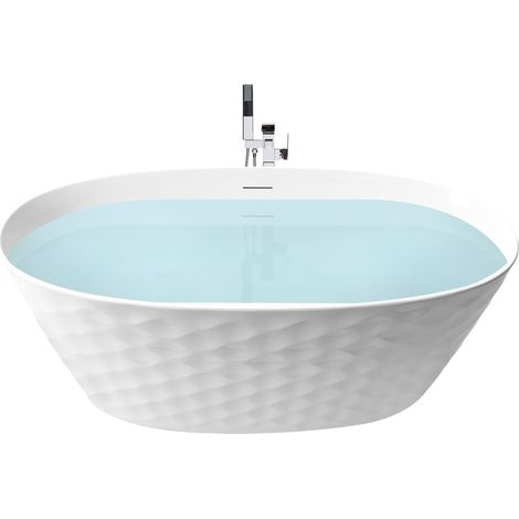 Bañera moderna independiente ovalada 150 x 75 cm acrílico acabado brillante diseño rombos blanco Chubut (1/5)