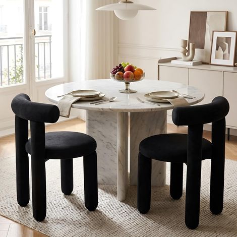 Wahson Lot de 2 Chaises en Fausse Fourrure, Chaises de Salle à Manger sans Accoudoirs Chaise Salle a Manger Moderne avec Pied Métal Chaise de Cuisine Pour Salon, Noir