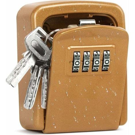 Boîte à clés avec code numérique à 4 chiffres - Pour usage intérieur et extérieur - Or 94 x 37 x 72 mm