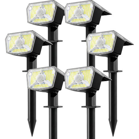 Spot Solaire Exterieur Detecteur de Mouvement, Lot de 6 Lampe Solaire Exterieur Jardin Puissante 104LED 3 Modes, Lumiere Solaire Exterieur Étanche IP65, Eclairage Exterieur Solaire Blanc Froid (1/5)