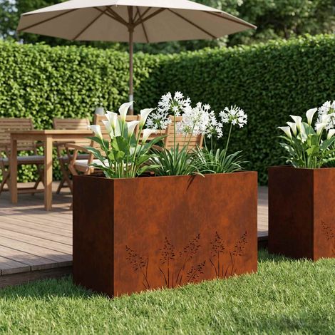 vidaXL Macetero de Jardín Oxidado 80 x 20 x 49 cm Acero oxidado (1/5)