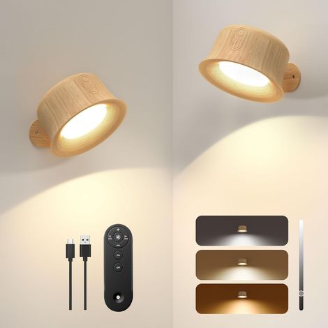 Applique Murale Interieur, Lampe Murale LED Rechargeable avec Télécommande ou Tactile, 3 Températures de Couleur et Luminosité Réglable, Lampe Murale sans fil pour Chevet de Chambre En Lisant