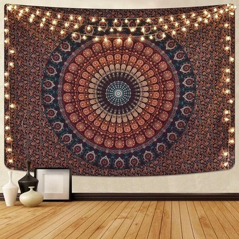 Tapisserie bohème mandala tapisserie hippie paon psychédélique tapisserie bohème chambre à coucher tenture murale (51,2 x 59,1 pouces)
