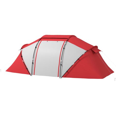 Tente de camping familiale 4-6 personnes tente dôme étanche légère, ventilée 2 cabines fenêtre grande porte gris rouge (1/5)