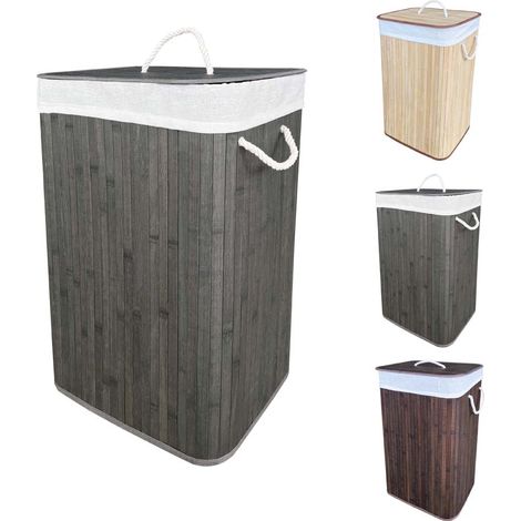 Cesto Biancheria PortaBiancheria Pieghevole In Vero Bamboo 72 Litri di Capacità Con Manici In Corda Bucato e Coperchio Panni Sporchi Rettangolare in Tre Colorazioni Grigio (1/5)