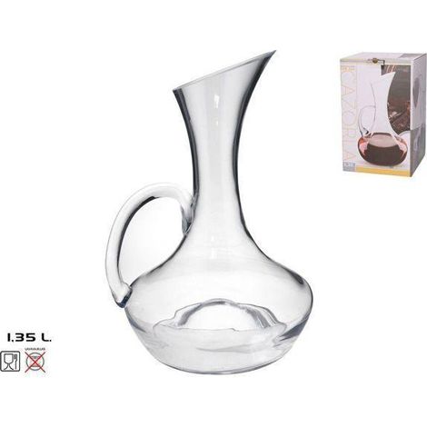 decantador aireador de vino en cristal con asa 1,35 lts mod cazorla