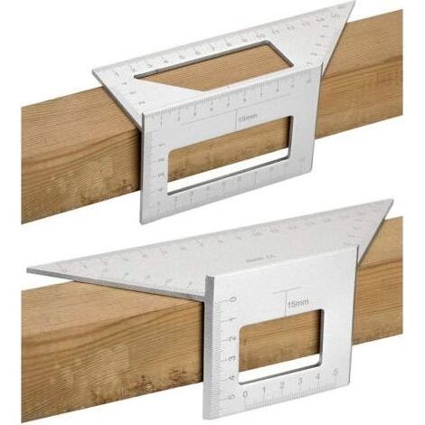 2-Sattel-Winkelmaß für Holzarbeiten, 45/45 Grad bis 90/45 Grad Winkelmessgerät, T-Lineal aus Aluminiumlegierung (Silber) (1/5)
