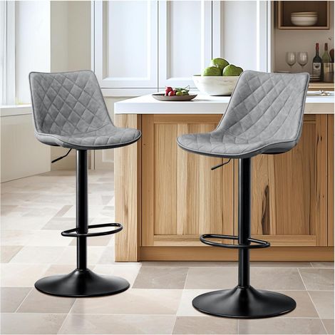Barhocker 2er Set höhenverstellbar mit Lehne, drehbar, Mikrofaser-Leder, grau (1/5)
