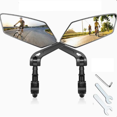 Lot de 2 rétroviseurs de vélo rectangulaires noirs avec outils de montage, rétroviseur réglable adapté aux guidons de 2 à 2,4 cm de diamètre pour vélo électrique et vélo de ville (1/5)