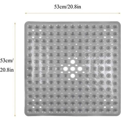 Tapis de bain carré antidérapant en PVC avec ventouses hautes performances, 53 x 53 cm, gris clair, antibactérien et anti-moisissure (1/3)