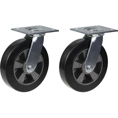Wheels - Construction Equipment - 200mm - Black Rubber - Swivel - Capacity 900kg