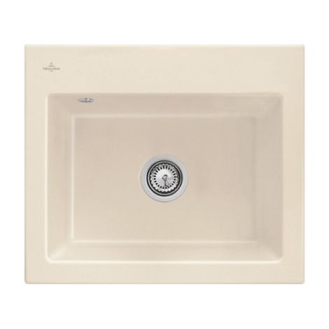 VILLEROY ET BOCH Subway 60 S fregadero 60 x 51 cm sin escurridor Marfil CeramicPlus con vaciador manual