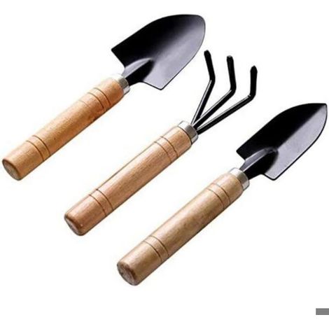 3 pièces mini pelle bonsaï outils ensemble - mini pelle de jardin râteau enfants outils de jardin pelle manche en bois pot de fleu
