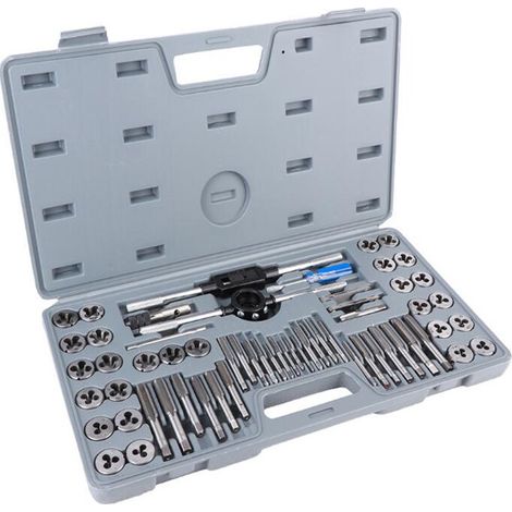 Jeu de 60 tarauds et filières, coffret complet pour filetage, outillage à main professionnel, ensemble métrique et impérial, boîte de rangement robuste (1/3)