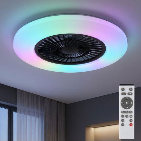 LED Deckenventilator mir Fernbedienung Deckenlampe dimmbar Sommer- Wintermodus Wohnzimmerlampe schwarz, RGB Farbwechsel, 40W 2600lm warm-kaltweiß, DxH 59,5x15,4 cm