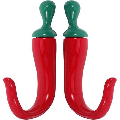 Ensemble de 2 crochets muraux décoratifs en alliage de zinc en forme de piment, pour la cuisine et la salle à manger. (1/5)