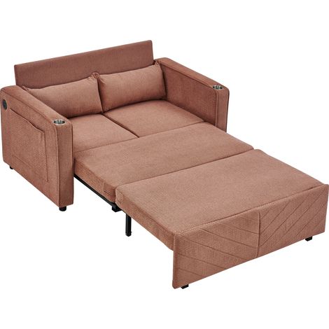 Canapé-lit 2 places minimaliste avec système coulissant, port USB et revêtement élastique vert (1/5)