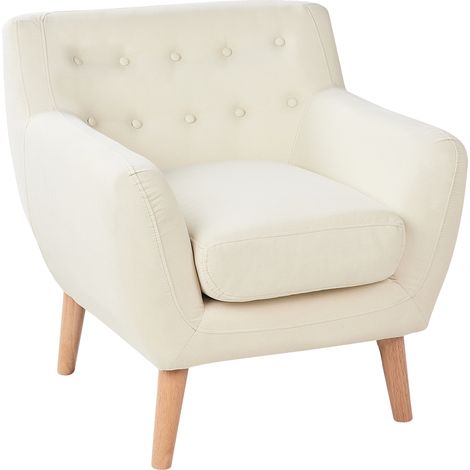 Sillón con respaldo capitoné sala de estar moderno con relleno grueso tela beige claro Motala