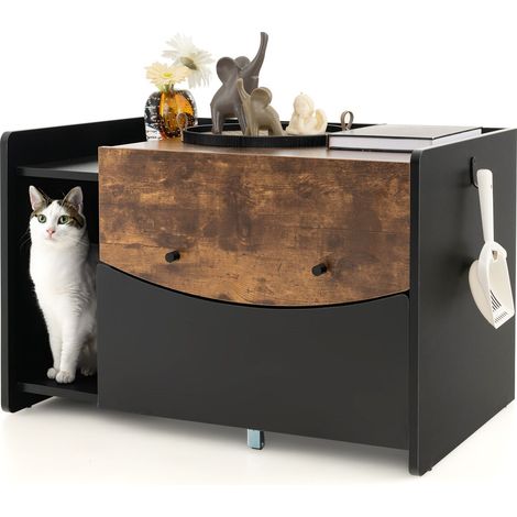 Large Cat Litter Box Enclosure Furniture Kitty Hidden Washroom Pull-out Drawer