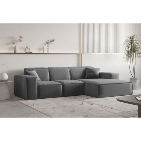 Ecksofa Designersofa CELES PREMIUM Stoff Opera Velvet Dunkelgrau Ottomane Rechts (1/3)