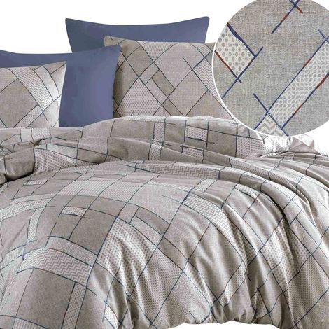 Bettwäsche-Set 160x200 Baumwolle PRODUKT POLEN geometrisches LIVIO Leinenimitat (1/5)